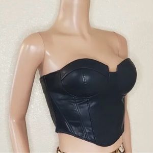 Faux Leather Black Bustier Cropped Top